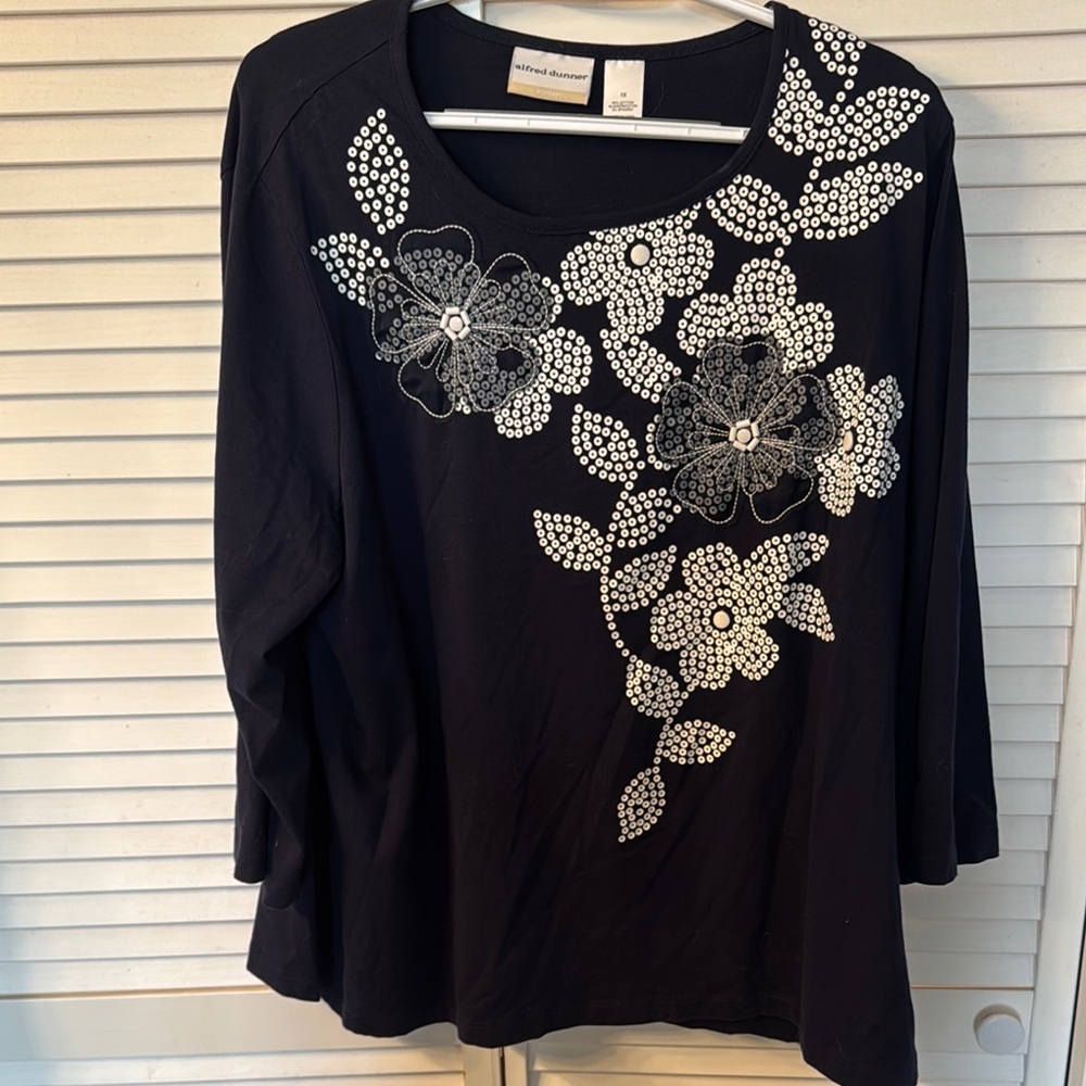 Black Floral Embellished Top